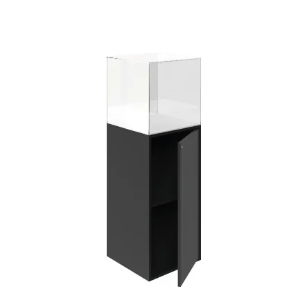 Schwarze Podestvitrine mit transparenter Haube